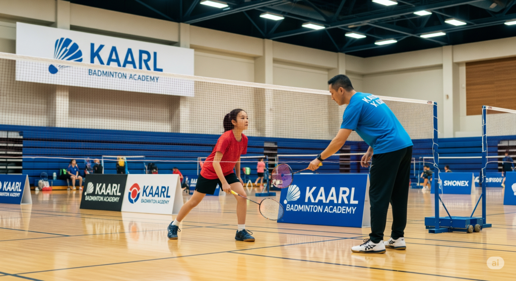 Kids professional coaching in the badminton indoor house