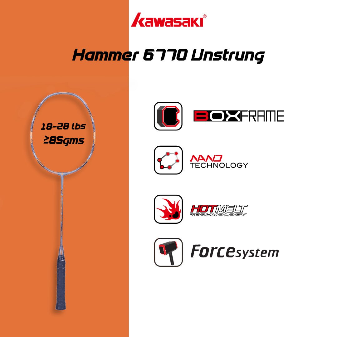 Hammer 6770 Unstrung Badminton Racket (Orange)-3U/G1 - Image 4