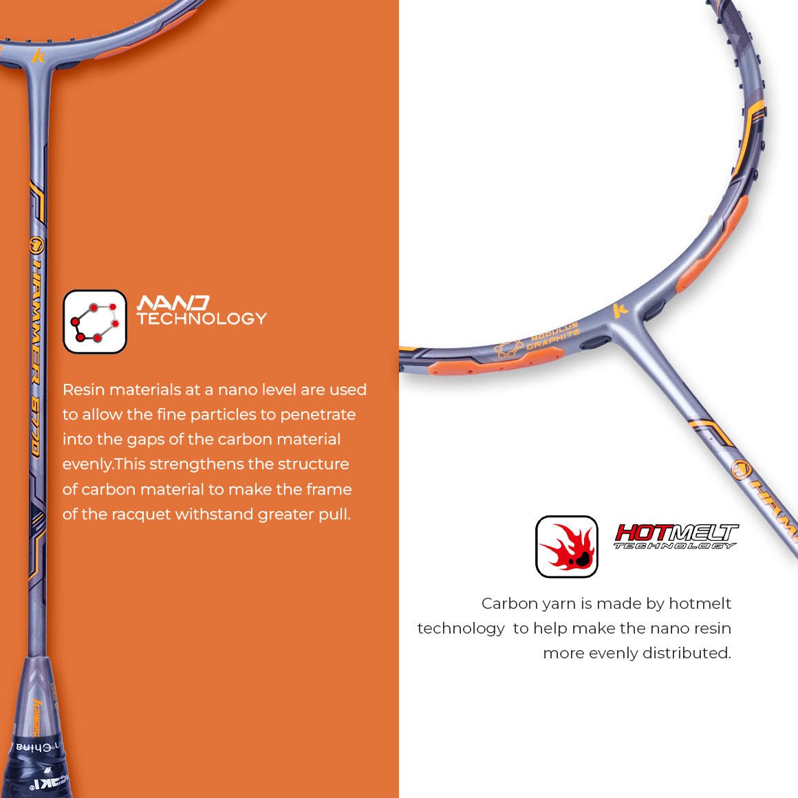Hammer 6770 Unstrung Badminton Racket (Orange)-3U/G1 - Image 8
